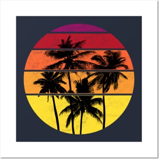 Retro Palm Tree Sunset Grid Posters and Art